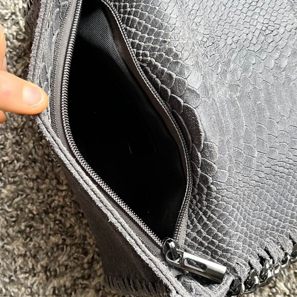 Vintage Borse in Pelle Genuine Leather Gray Snakeskin Print Crossbody Bag Grunge - Picture 6 of 7